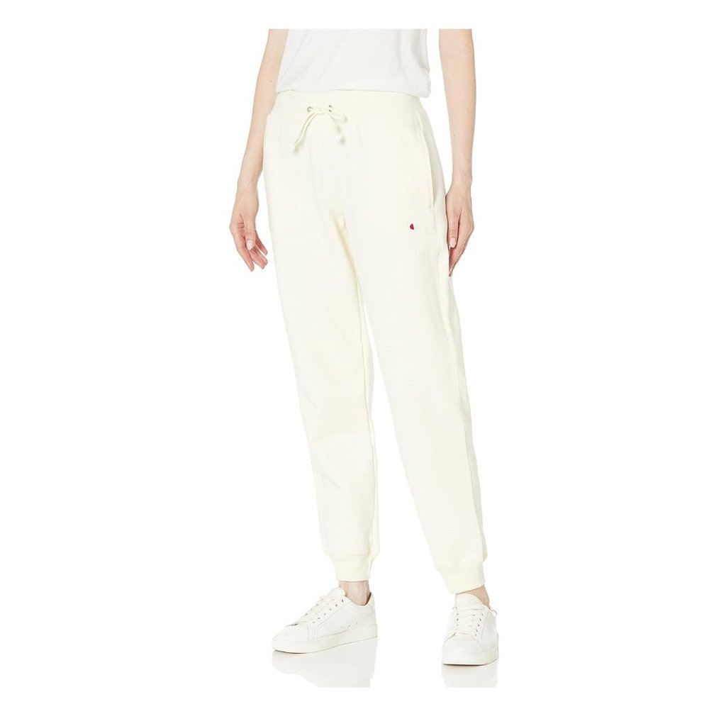 RETURN Champion Women Powerblend Fleece Drawstring Sweatpants Tan Sz L $60 8D219